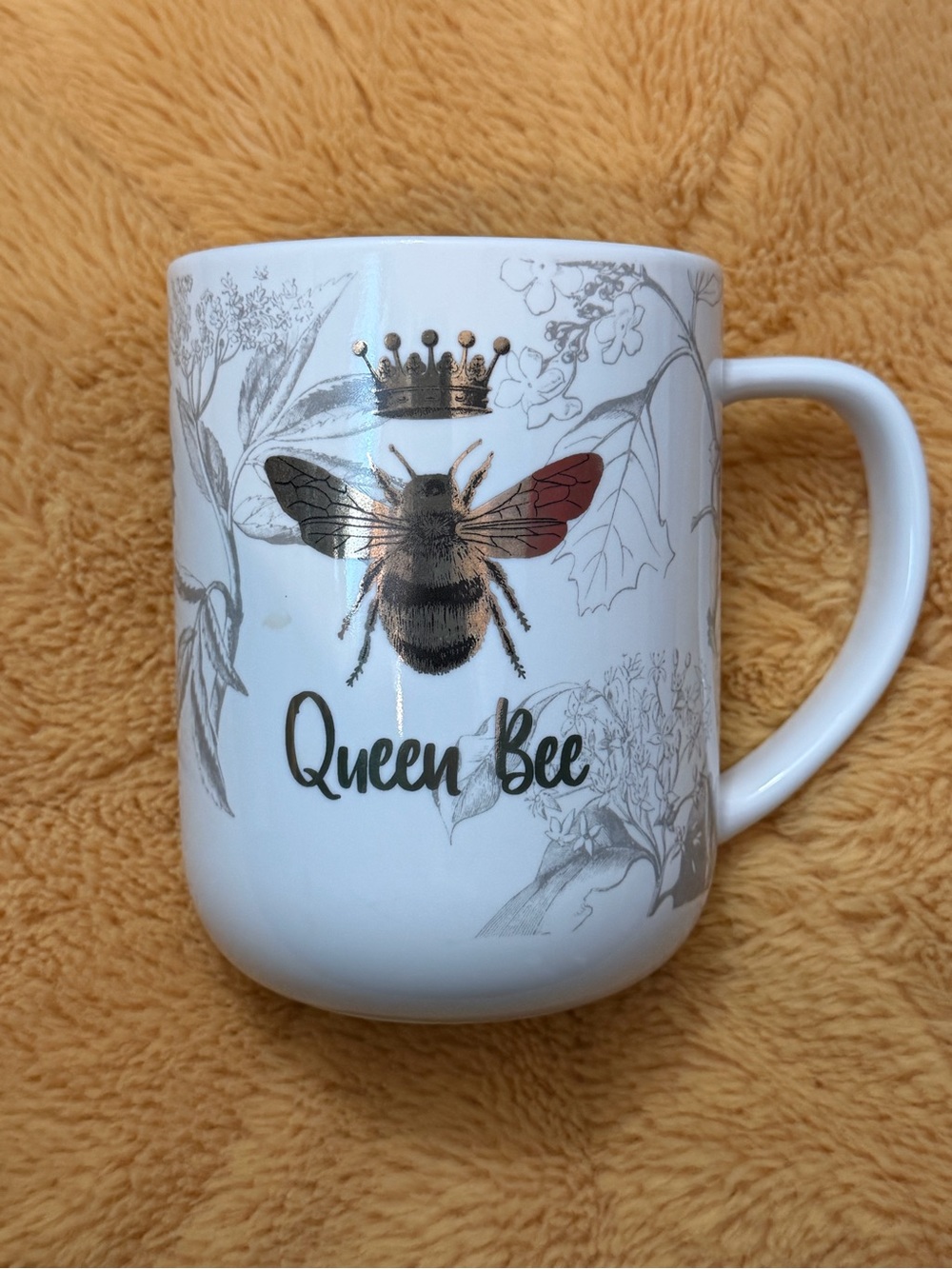 Oversized Queen Bee Ceramic Coffee Mug - White with Gold Accents